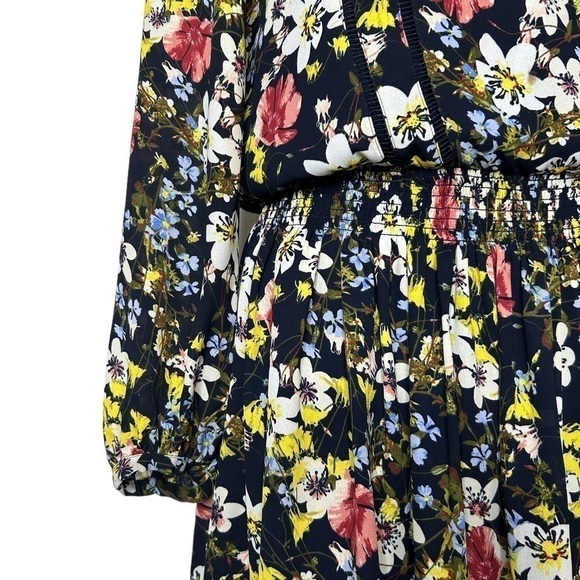 Banana Republic Black Blogger Fav Floral Valeri Long Sleeve Smocked Dress Small - Picture 14 of 16